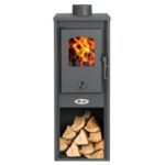 Stufa a Legna in Acciaio e Ghisa 7kw Riscaldamento 120m3 Camino con Piastra Cottura, Cassetto Portacenere Estraibile e Vano Portalegna Design 33x34x94 - immagine 2