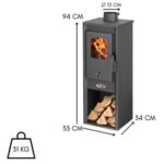 Stufa a Legna in Acciaio e Ghisa 7kw Riscaldamento 120m3 Camino con Piastra Cottura, Cassetto Portacenere Estraibile e Vano Portalegna Design 33x34x94 - immagine 4