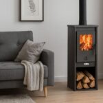 Stufa a Legna in Acciaio e Ghisa 7kw Riscaldamento 120m3 Camino con Piastra Cottura, Cassetto Portacenere Estraibile e Vano Portalegna Design 33x34x94 - immagine 6